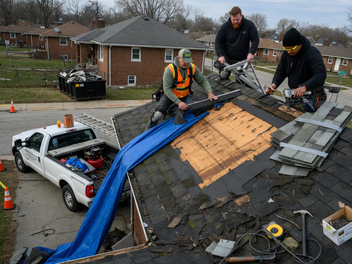 Roof repair work by Rockford Roofing Pros in Rockford, IL